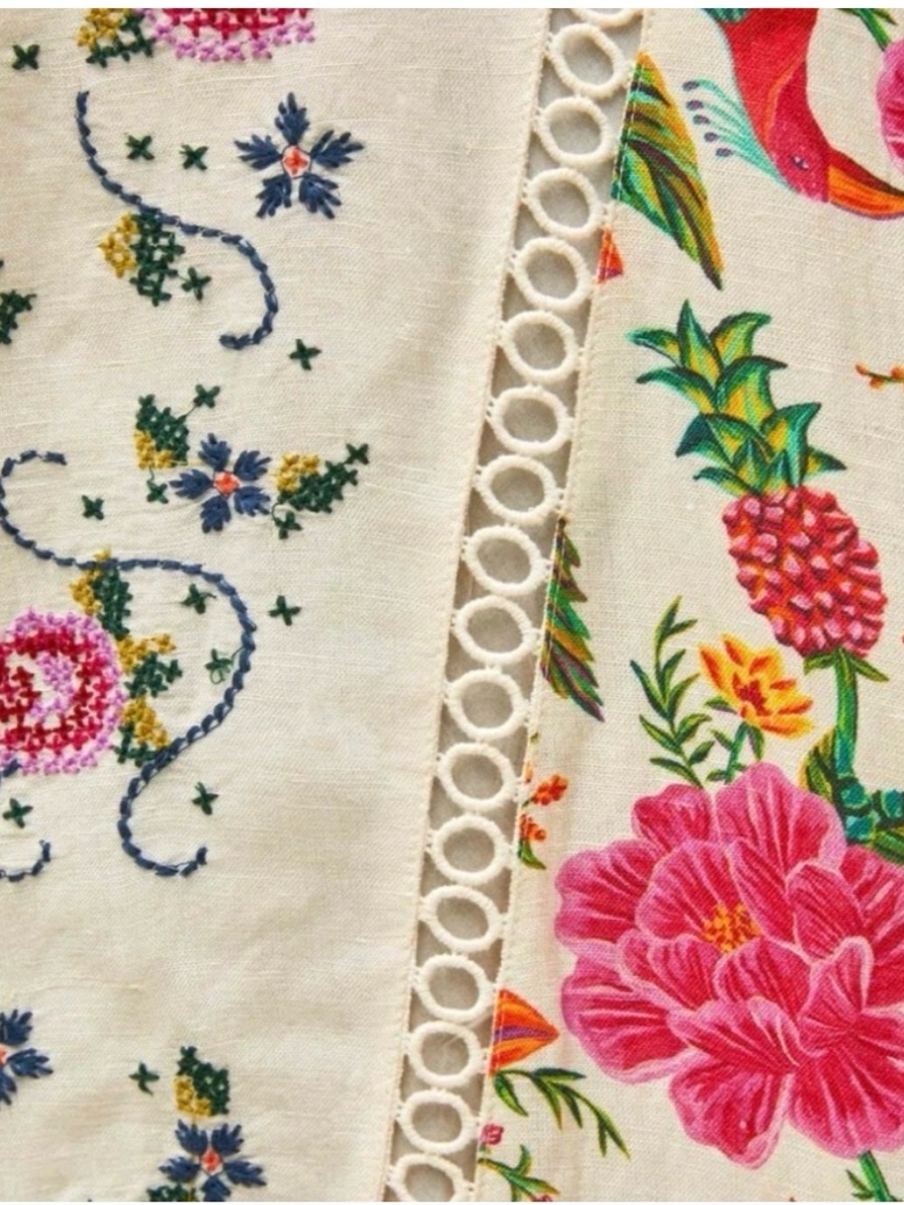 FARM Rio One-Shoulder Cream Floral Mini Dress with Pink & Green Accents - Picture 4 of 15